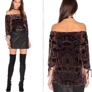 Alice + Olivia - Velvet Off Shoulder Puff Sleeve Blouse